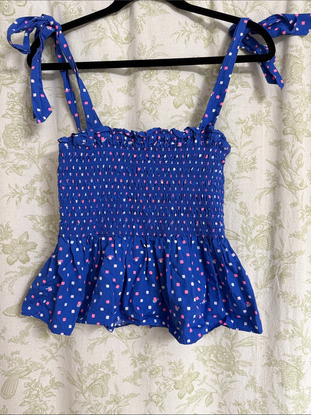 Lilly Pulitzer Blue Rivera Smocked Top Tie Shoulder Ruffle - Picture 2 of 7